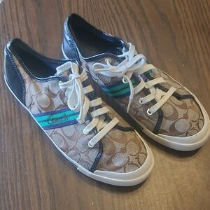 Coach Tan and Black Sneakers with Blue and Green Accents